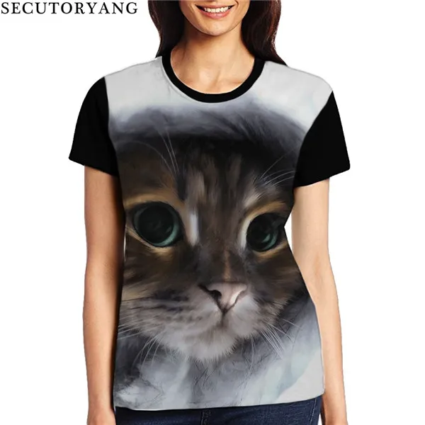 SECUTORYANG Lovely Animal Cat Brand Designer Women T Shirt Vintage ...