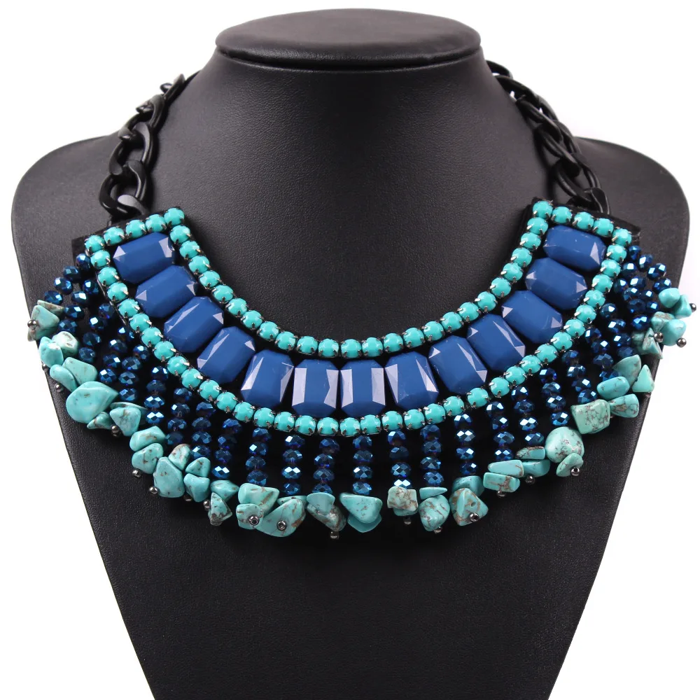 

2019 New Design Fashion Black Chain Colorful Resin Stone Pendant Chunky Statement Necklace Choker For Women Party Elegant Jewel