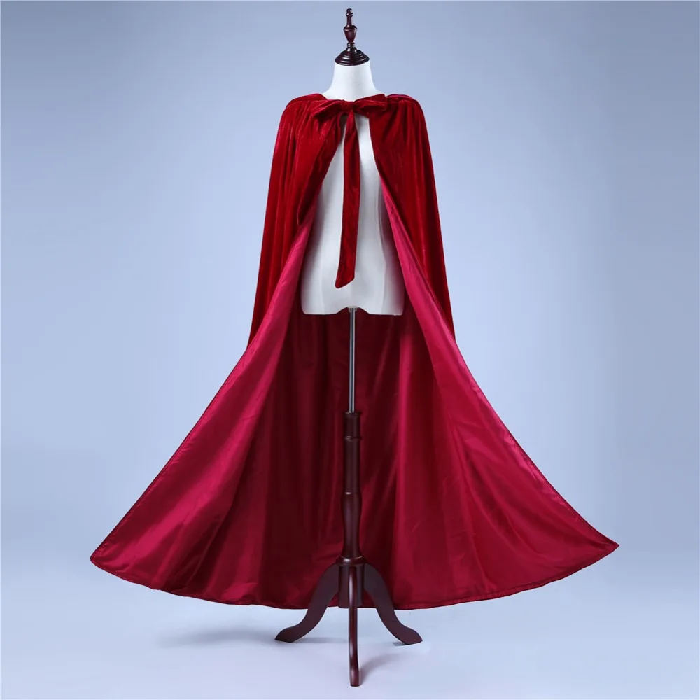 Cena Ruthshen welur Bridal Cape Burgundy Halloween Cloaks bluza z kapturem do kostek czerwony czarny Ivory długie szale do opatulania się tanie prawdziwe zdjęcie w magazynie