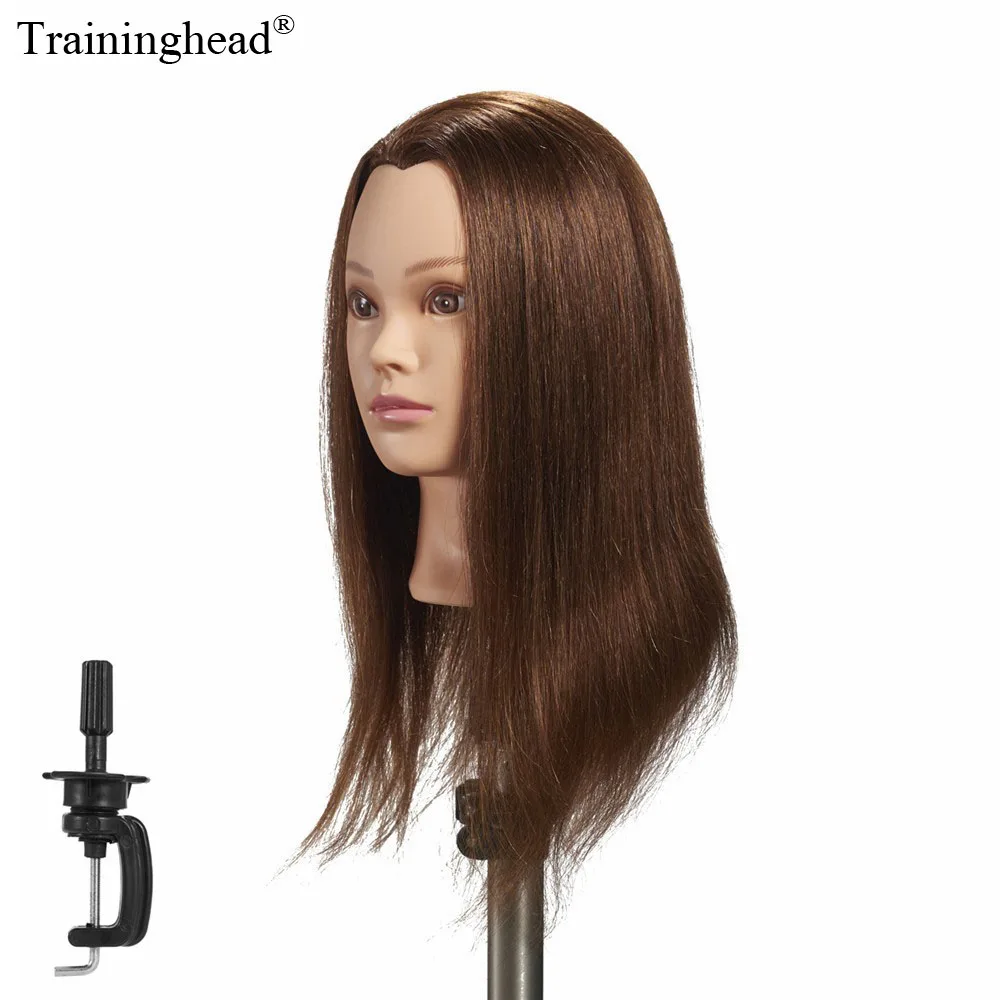 

Traininghead 20"-22"100% Human Hair Hairdresser Training Head Manikin Cosmetology Doll Head (Clamp Stand Included)