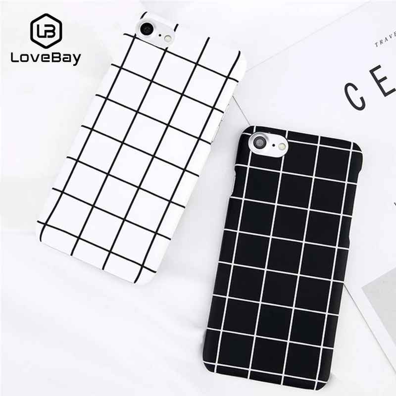 

Lovebay Phone Case For iPhone X XR XS Max 8 7 6 6s Plus 5 5s Fashion Retro Black White Grid Fashion Simple Hard PC Cover Cases