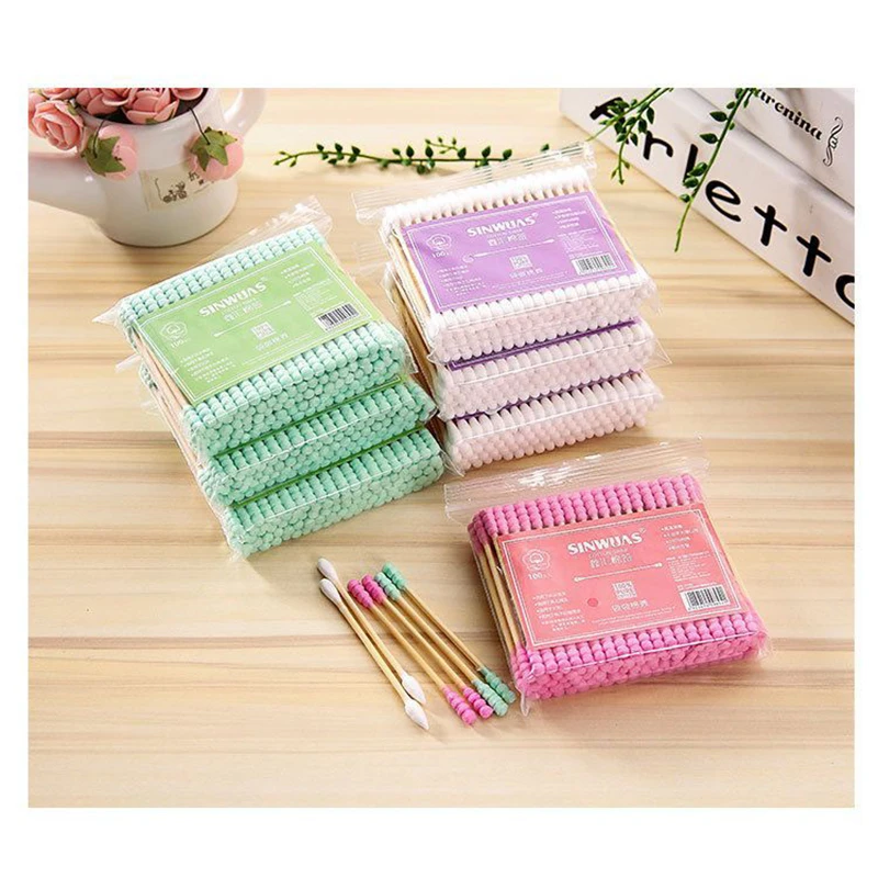 

100pcs/ Pack Double Head Cotton Swab Women Makeup Cotton Buds Tip For Medical Wood Sticks Nose Ears Cleaning Health Care Tools