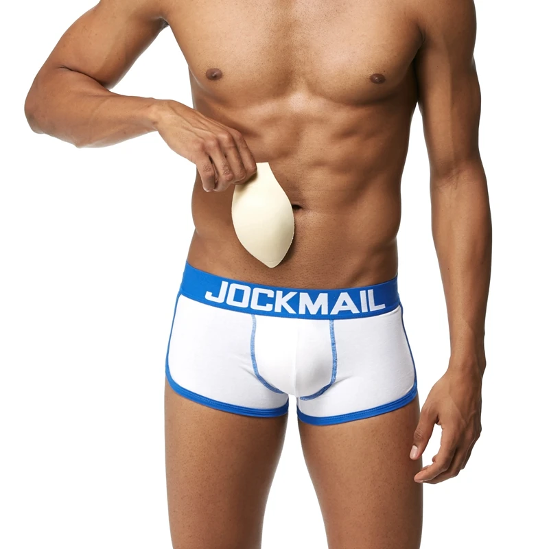 JOCKMAIL, фирменное Мужское нижнее белье, боксеры, плавки с сексуальным мешочком для пениса, усиление выпуклости спереди+ сзади, Двойная съемная чашка пуш-ап