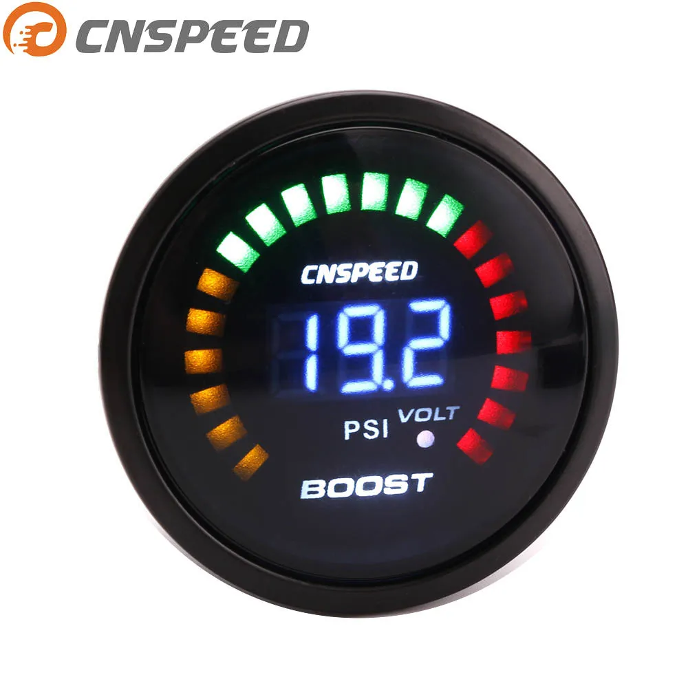 

CNSPEED 2" 52mm 20 LED Blue Digital -15-30 psi 12V 20LED Turbo Boost Gauge Car Meter With Sensor YC101339