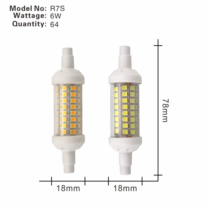 Светодиодная лампа LATTUSO R7S 6 Вт 9 Вт 12 Вт SMD 2835 78 мм 118 мм 135 мм R7S светодиодная лампочка AC220V энергосберегающая Замена галогенного света - Испускаемый цвет: 6W 78mm