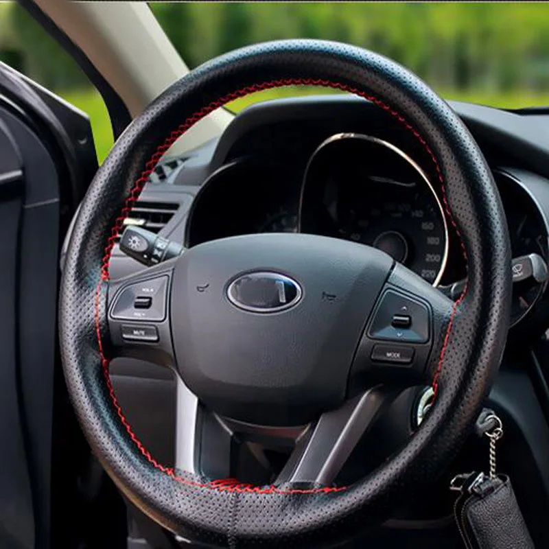 Black-Gray-DIY-Genuine-Leather-Cowhide-Car-Steering-Wheel-Cover-Braid-On-The-Steering-Wheel-230