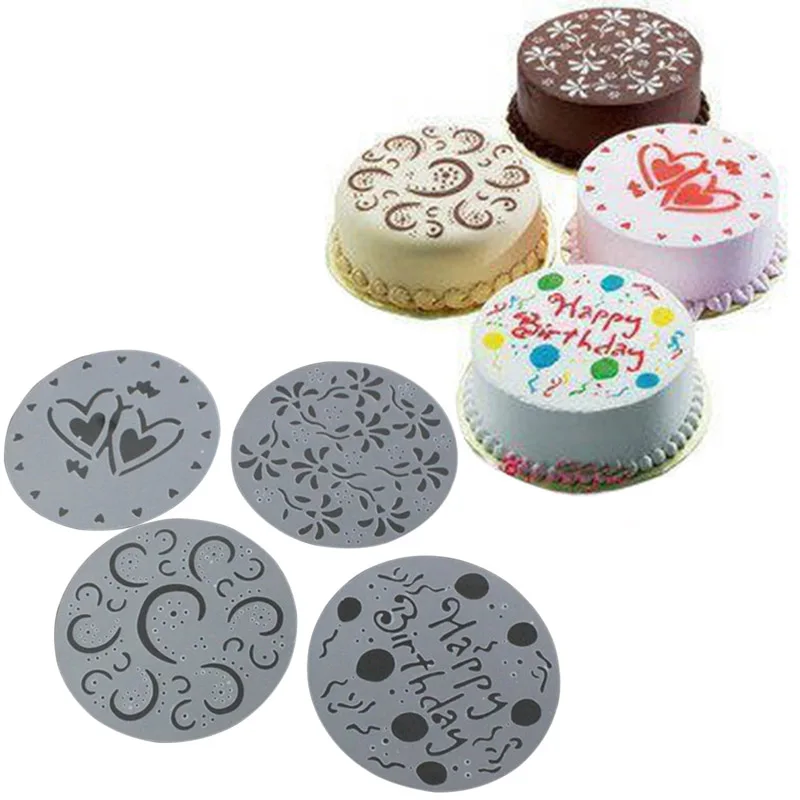 Baking accessories 4 Pcs/Set Cake Spray Mold Happy Birthday Flowers Heart Printed Pattern Stencils Cake Decoration Moulds Tools Baking accessories 4 Pcs/Set Cake Spray Mold Happy Birthday Flowers Heart Printed Pattern Stencils Cake Decoration Moulds Tools