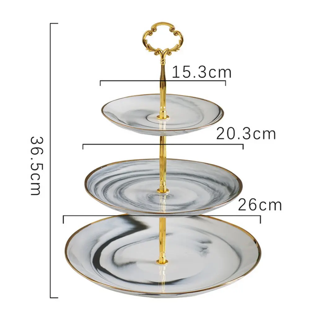 Европейская подставка для торта, позолоченная керамическая трехслойная струна для свадьбы, дня рождения, закуски