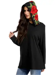 Новый Для женщин верхняя одежда на сезон весна-осень Повседневное черного цвета с длинными рукавами пуловеры толстовки моды большой