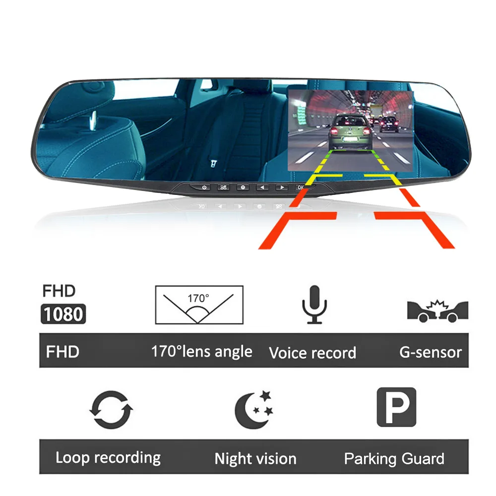 HGDO регистратор автомобильный зеркало заднего вида с видеорегистратором и камера видеорегистраторы автомобильные Full HD 1080P видеорегистратор 4.3 inch регистратор dash cam
