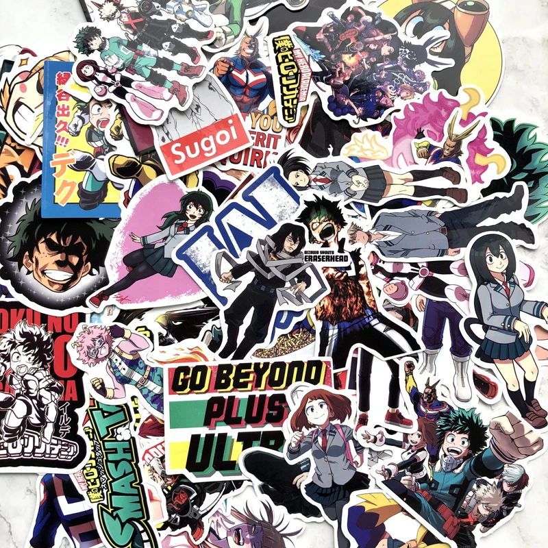 70 pcs بطلي الأكاديمية حقيبة ملصقات الكمبيوتر المحمول لوح التزلج Izuku Midoriya جميع قد Boku لا بطل الأكاديمية أنيمي الطابع الشارات