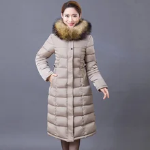 Осенне-зимнее приталенное хлопковое пальто с подкладкой X-Long теплая Женская куртка с меховым воротником и капюшоном размера плюс 6xl Женская хлопковая верхняя одежда YP0701