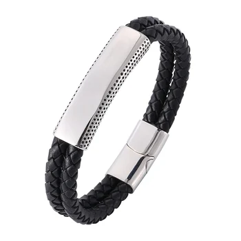 Nueva pulsera de cuero Punk para hombres, cuerda trenzada de cuero negra, cadena de mano, cierres magnéticos de acero inoxidable, regalos de joyería para hombres PW804