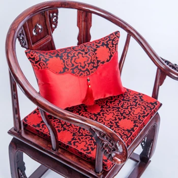 Винтажные цветочные толстые подушки для сидения на стул подкладка для щели китайский Шелковый стул диван с подушками сиденье коврик Рождественская декоративная подушка под поясницу - Цвет: Черный