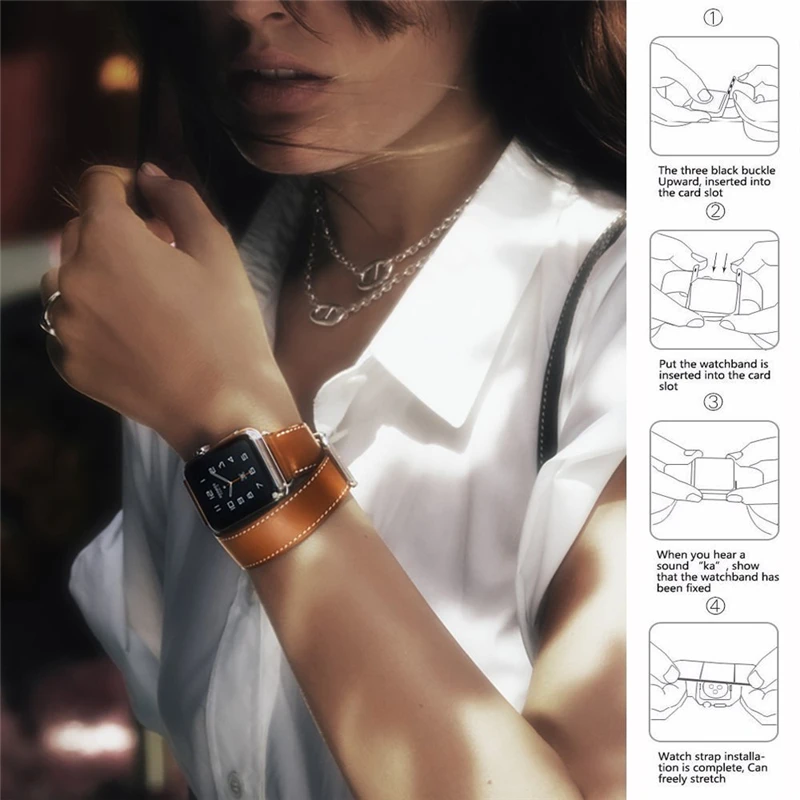 Ремешок из натуральной кожи для Apple Watch 6 Band 5 4 3 2 1 браслет iWatch 44 мм 40 42 38 мм|Ремешки