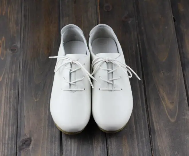 4 цвета! Женская обувь на плоской подошве повседневная обувь из натуральной кожи на шнуровке женская обувь с круглым носком на нескользящей резиновой подошве(1688-2 - Цвет: white