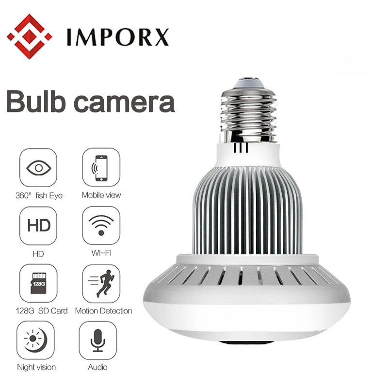 

IMPORX 360 Degree LED Light 960P Wireless Panoramic Home Security Security WiFi CCTV Fisheye Bulb Lamp IP Camera Two Ways Audio