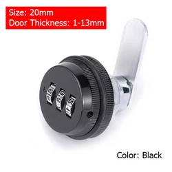 KAK Zinc Alloy Password Cam Lock for Secure Cabinets and Mailboxes - Black/Silver (Black 20mm)