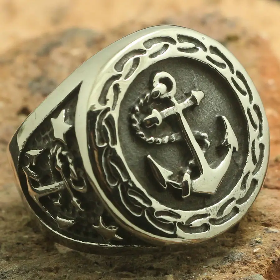 

Wholesale Price Mens 316L Stainless Steel Silver Anchor Star Classic Ring