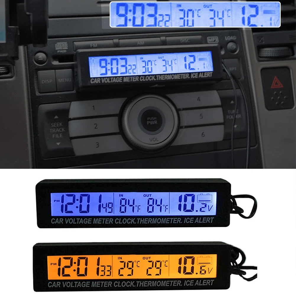 

3 In 1 Indoor Outdoor Digital Car Thermometer Battery Voltage Monitor Auto Thermometer Voltmeter LCD Clock Car Cigarette Socket