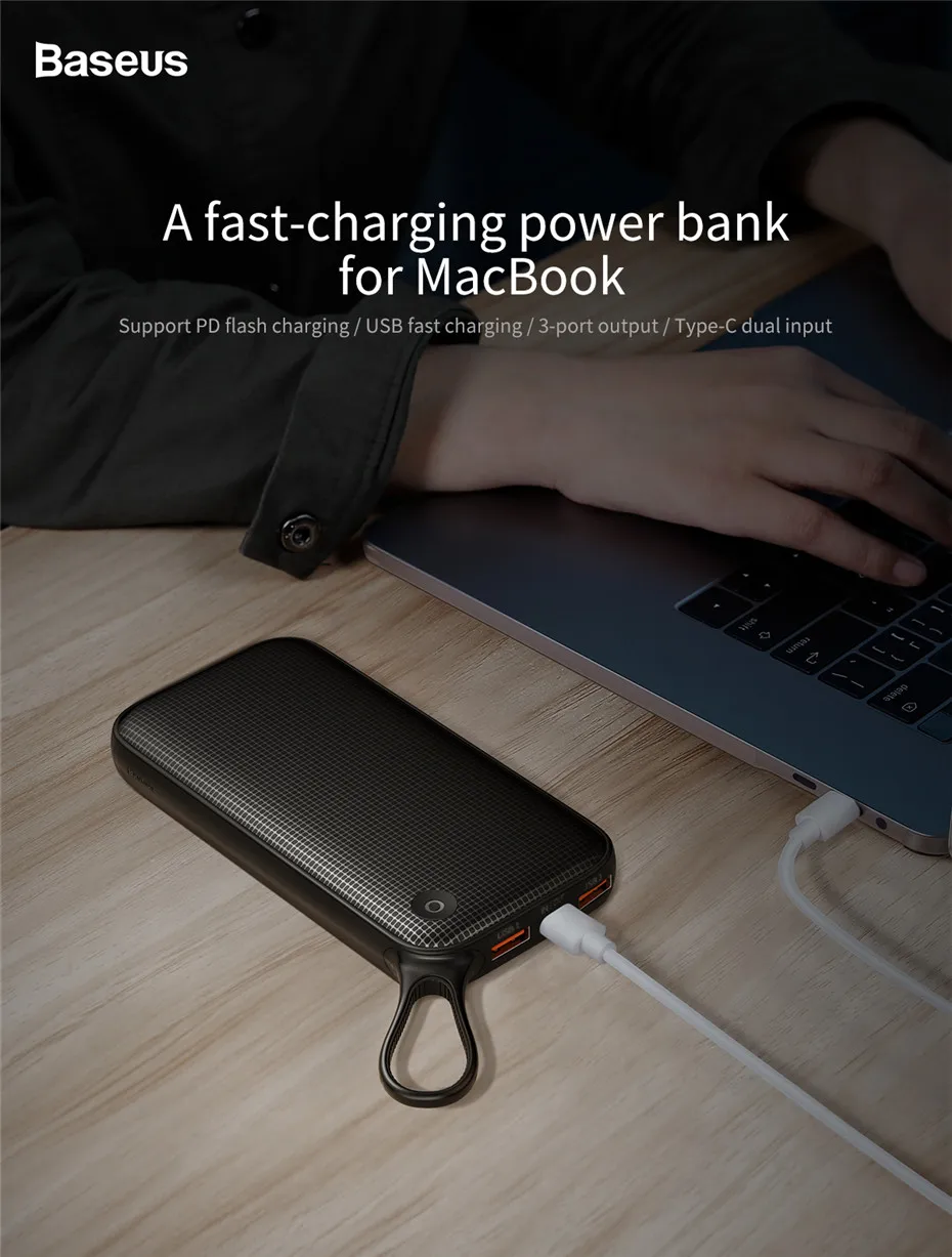 Baseus power Bank 20000 мАч Быстрая зарядка 3,0 портативное зарядное устройство для телефона двойной USB внешний аккумулятор для iPhone Xs Max samsung S9