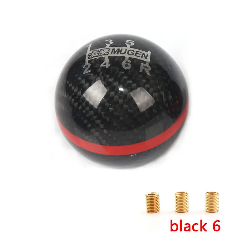 JDM стиль черный/красный 5/6 скорость M12X1.5/M10X1.5/M10X1.25 Mugen углеродное волокно ручка переключения передач для Honda Acura/TOYOTA/NISSAN - Название цвета: black 6 speed