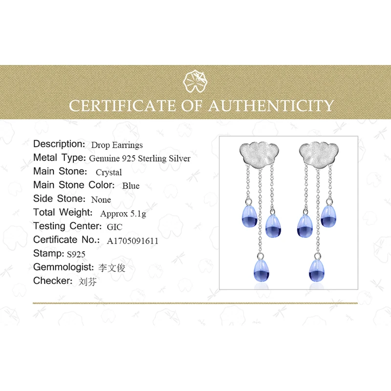 Lotus Fun Solid 925 Sterling Silver Earrings for Women Cloud Water Drop Quartz Tassel Drop Earring silver 925 earing for Girls