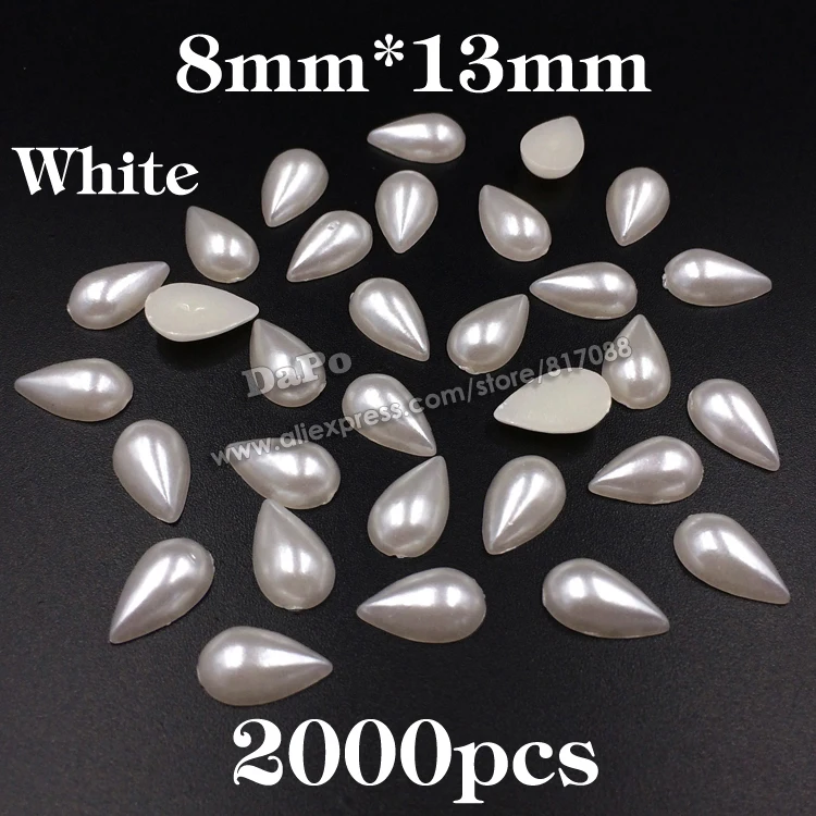 

Tear Drop 8*13MM 2000Pcs/Lot White/Ivory ABS Imitation Pearl Flatback Pearls For Phone wedding decoration and garment accessory