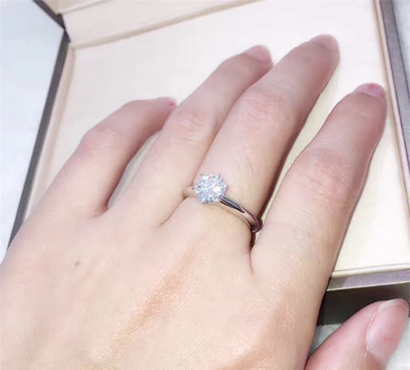 Lose Money 99% OFF! Fine Jewelry Original Natural 925 Silver Rings Solitaire 6mm 1ct Sona CZ Stone Wedding Rings For Women RL003