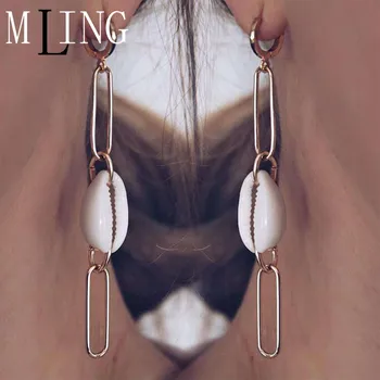 

MLING Vintage Gold Alloy Earrings Bohemian Shell Pearl Dangle Earrings For Women