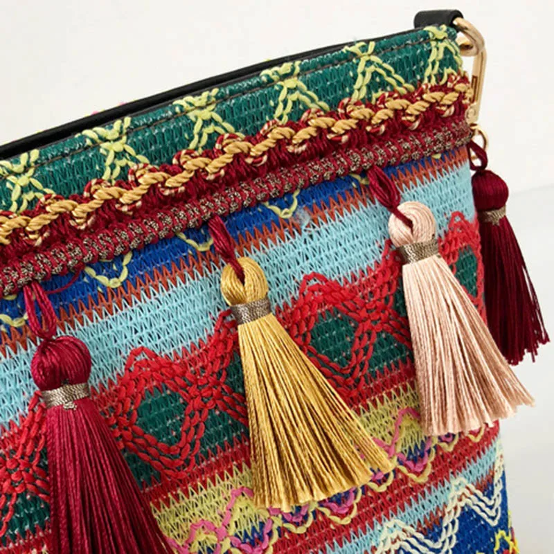 Summer Women Tassel Casual Straw Bags INS Popular Female Handbag Fashion Lady Chains Shoulder Bag Holiday Weave Crossbody SS3288 (6)