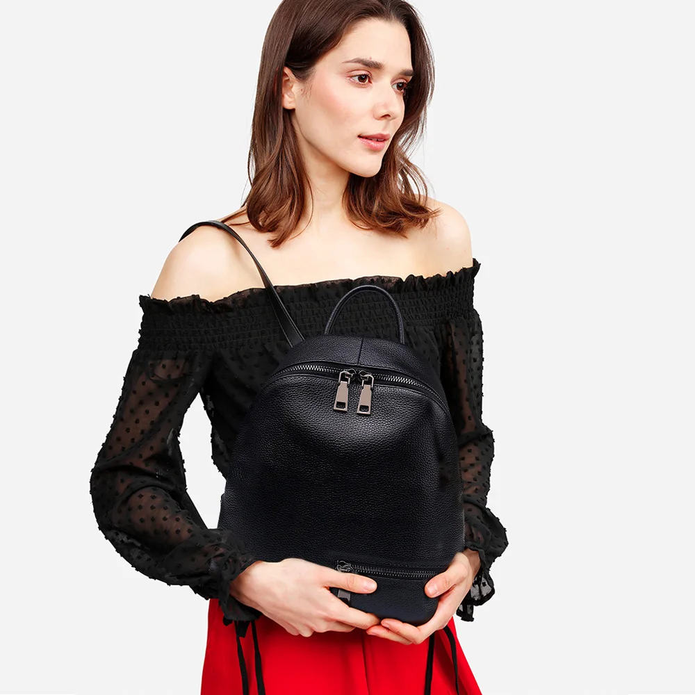 2019 الأزياء الأزرق الأبيض 100% حقيقية الجلود النساء على ظهره Preppy المراهقات مدرسية بسيطة الحقيبة الإناث السفر حقيبة