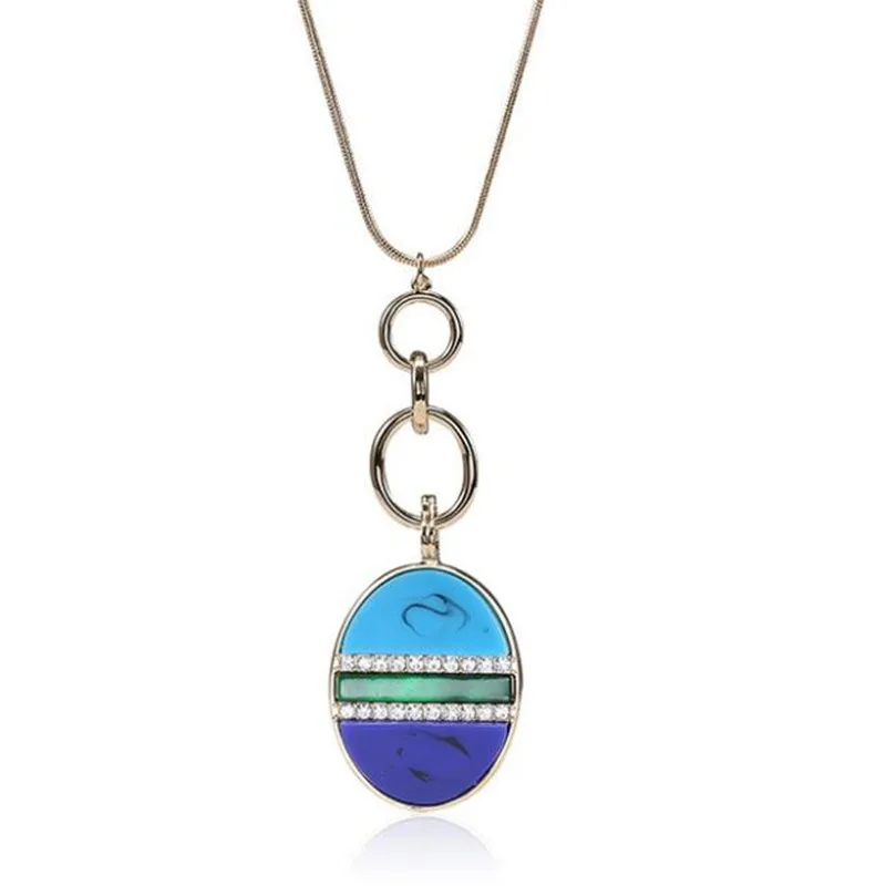 

2017 Hot Sales Fashion Design Round Blue Snake Chain Long Pendant Necklace For Women Summer Style Hollow Out Stars Necklaces