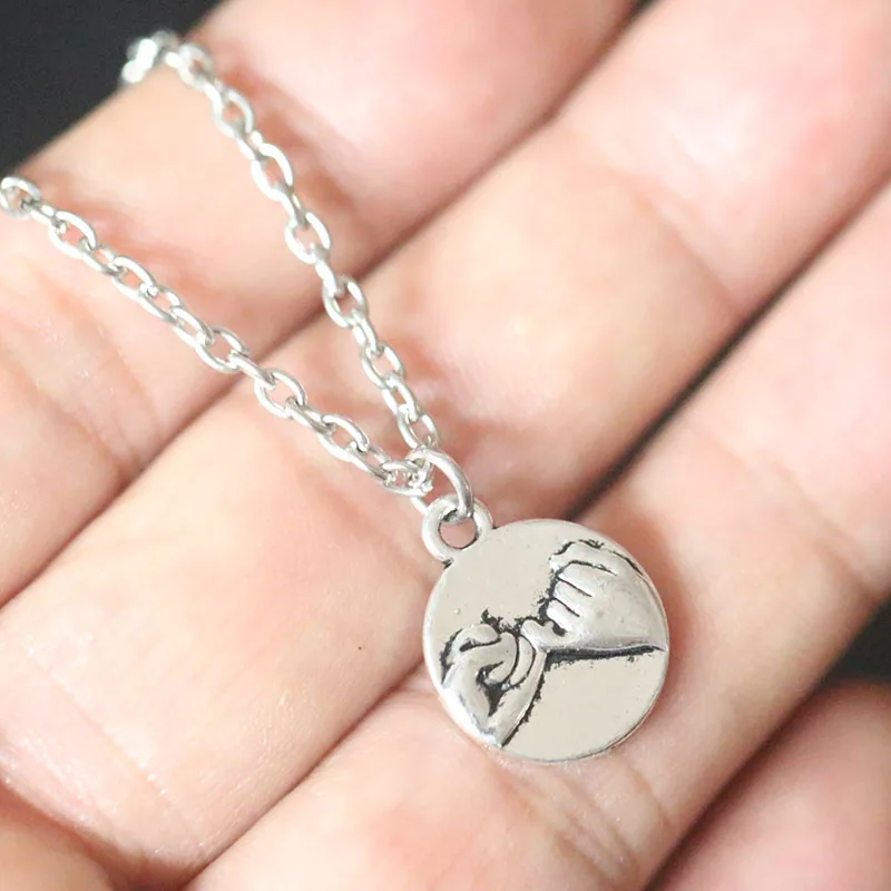 

Pinky Promise Pendant Chain Necklace For Women Christmas Gifts Vintage Silver Charms BBF Best Friends Choker Collier Bijoux new