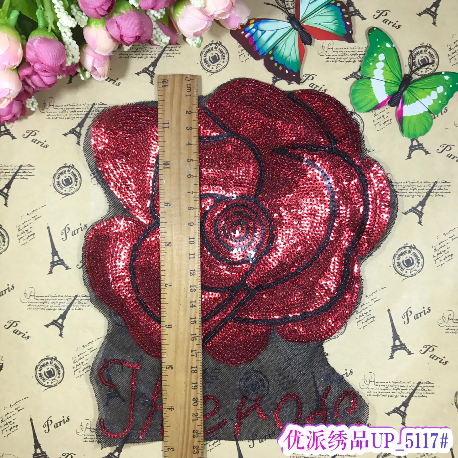 Высококачественные Аксессуары для одежды цветок розы ткань бисер вышивка ручной работы пайетки для поделок Вышивка
