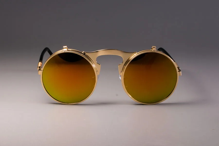 Стимпанк Ретро Круглый флип солнцезащитные очки для мужчин и женщин металлические две пары линз Круглые Солнцезащитные очки Брендовые модные очки Оттенки UV400