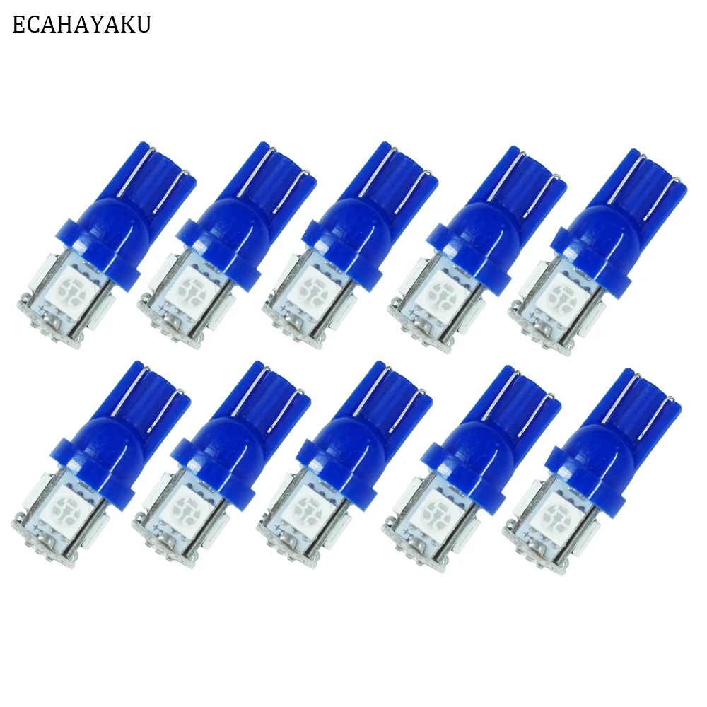 Ecahayaku 10X T10 W5W светодиодный лампа 5 SMD СВЕТОДИОДНЫЙ белого и синего цвета 5050 194 168 супер яркий Клин свет лампы ошибка бесплатная 12 В маленький