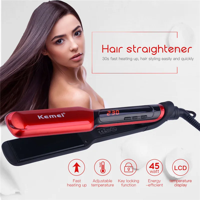 

Kemei Temperature Adjust Wide Plates Straightening Iron Styling Tools Professional Fast Hair Straightener Flat Iron LCD Display