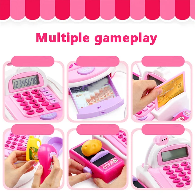 Mini Simulation Supermarket Cashier Cash Register Toy Checkout Counter Foods Goods Kids Toy Pretend Play House Toys For Girls 3