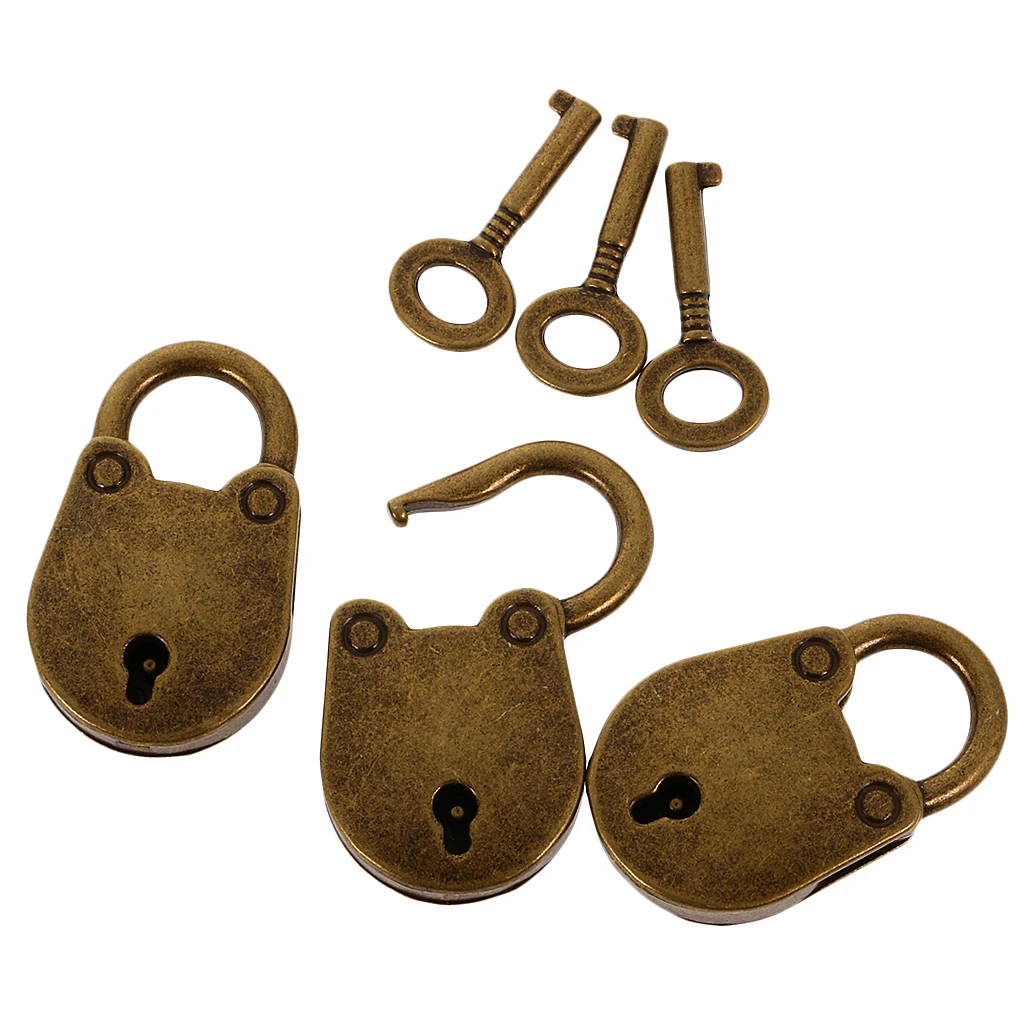 Set of 3 Pcs Vintage Pig LOCK PADLOCK LOCKER SCHOOL TRAVEL SUITCASE Bronze