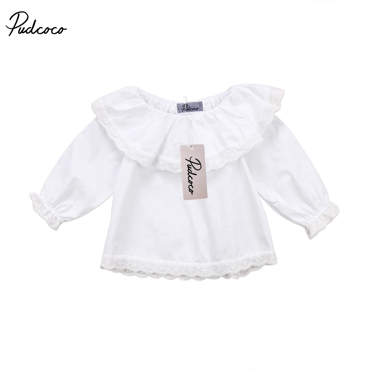 

PUDCOCO Newest 2018 Hot Newborn Baby Girls Lace Long Sleeve Tops Casual Loose T-shirts Spring Clothes 0-2T
