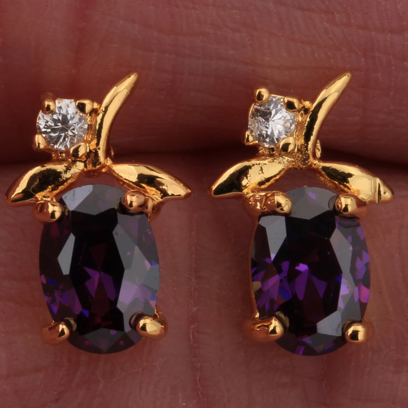 Terrific Purple Gems White Zircon Gold Filled Studs Earring S1927in