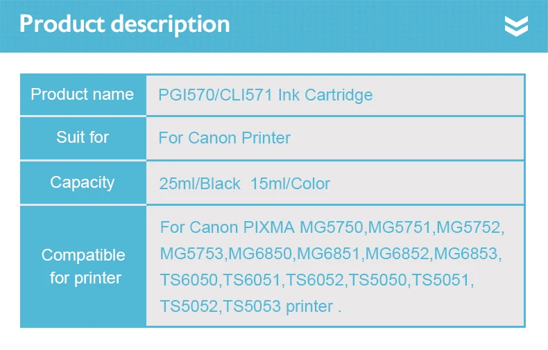 Aecteach PGI-570 PGI 570 совместимый чернильный картридж для принтера Canon принтерам PIXMA MG5750 MG5751 MG5752 MG6850 MG6851 MG6852 TS6050 TS505 принтер