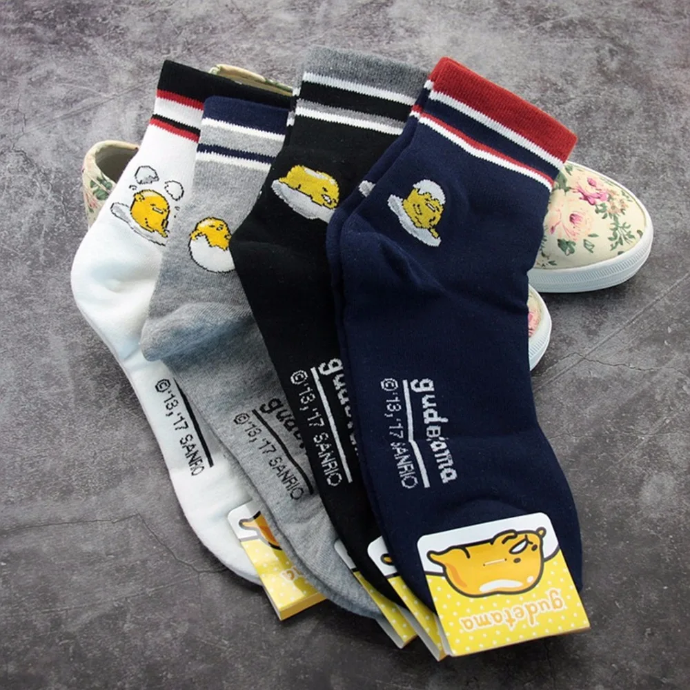 

Cartoon Gudetama striped socks fashion funny cute novelty women sock autumn winter comfort sweat absorbent black cotton socks