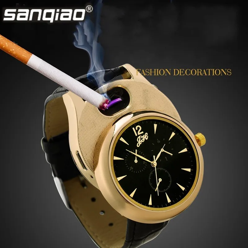 

2017 New Watch Arc Lighter Electric Cigarette Watch Lighter Electronic USB Lihgters Novelty Windproof Flameless Fashion Man Gift