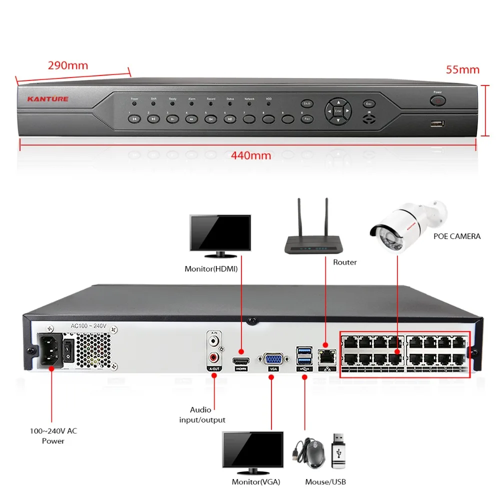 KANTURE 16CH H.265+ 4K 5MP POE NVR комплект 16 шт. аудио 1080P IP66 Антивандальная безопасность уличная IP камера система видеонаблюдения