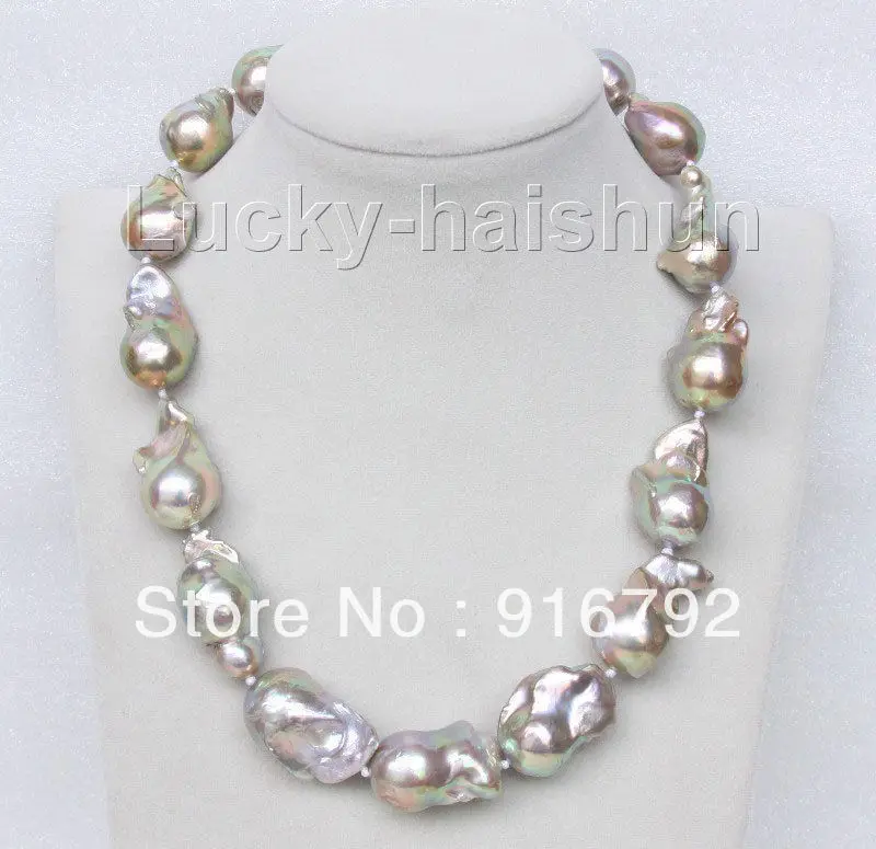 

free shipping >>>>>luster 18" 29mm peacock purple Reborn keshi pearls necklace