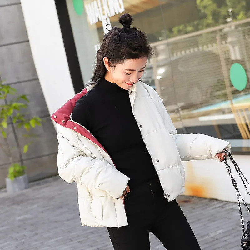 Stand Women Jacket Sha black Breasted Basic H154 Outerwear Solid rhodo Winter Short Coat Parkas New red Female Buttons Hong duo Beige 2018 Inverno Collar Casaco qx05wp8g8
