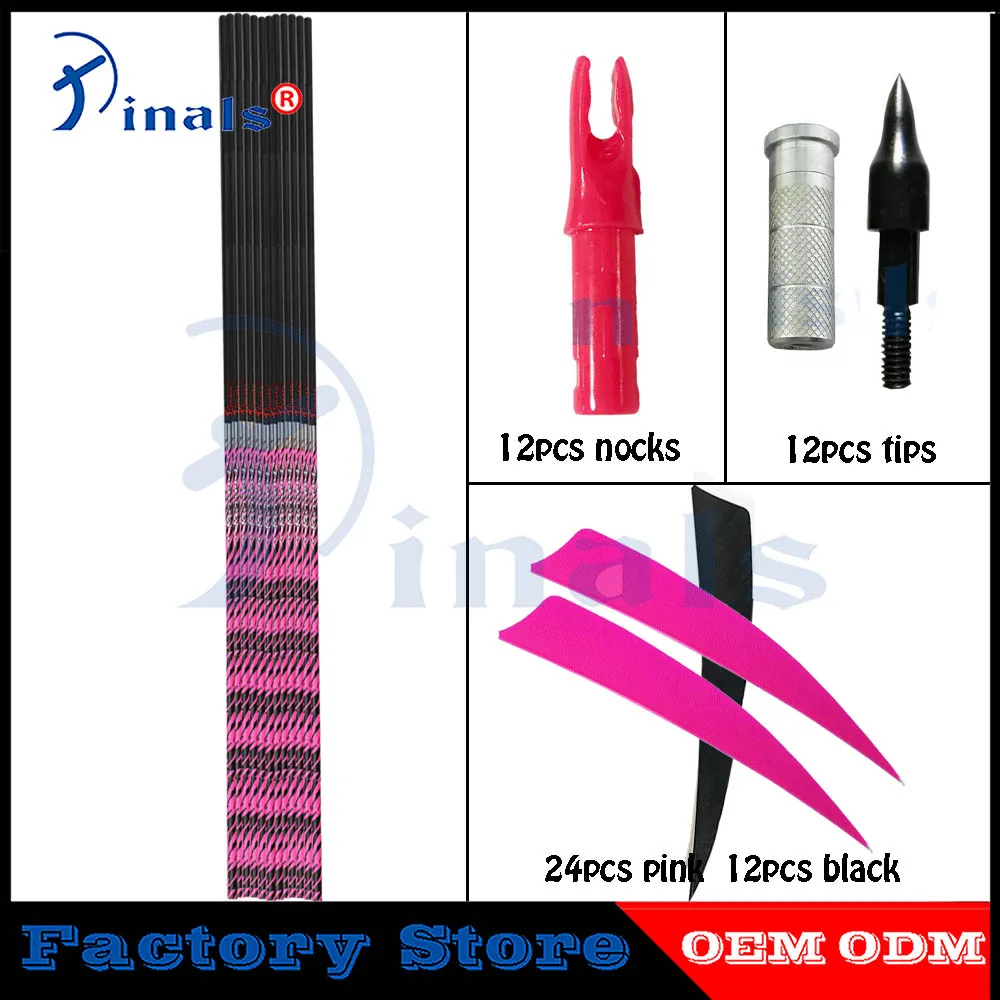 

Inals Spine 300 340 400 500 600 Zebra Stripe Skin Carbon Arrows 32inch Shaft ID 6.2mm Turkey Feathers Bow Hunting