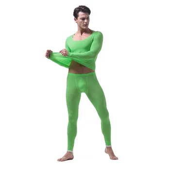 

Men's Ultra-thin Ice Silk Underwear Sets Seamless Men's Transparent U Pouch Bag Design Sexy Breathable Long Johns(for A Suits)